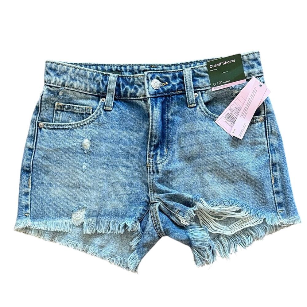Wild Fable Denim Mid Rise Cut Off Shorts Light Wash Distressed Size 0 NWT